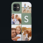 Modern photo collage sage green initial monogram iPhone 11 case<br><div class="desc">Modern photo collage sage green initial monogram design. A modern design multi photo design. Change the colour to customise. Part of a collection.</div>