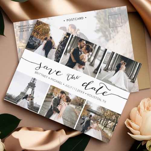 Modern Photo Collage Save the Date  Announcement Postcard