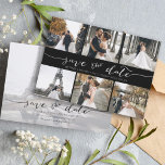 Modern Photo Collage Save the Date Black<br><div class="desc">Pick the best pictures from your engagement shoot or your favorite pictures of the two of you for this perfect save the date. The words save the date are handwritten to give a personal feel to the card. The front has 6 images and the back has a large image with...</div>