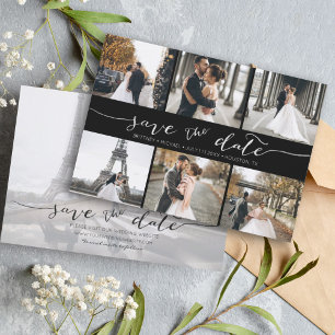 Modern Photo Collage Save the Date Black