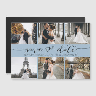 Modern Photo Collage Save the Date Dusty Blue