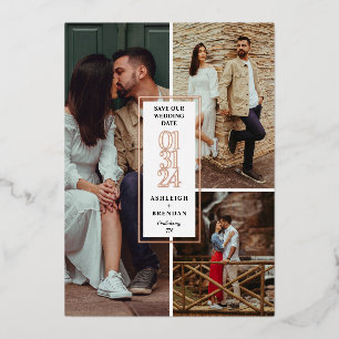 Modern Photo Collage Save The Date Foil Invitation