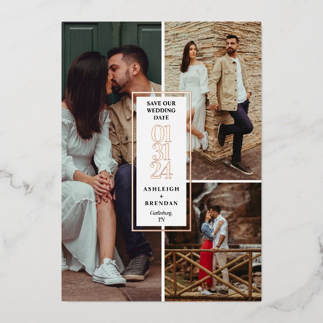 Modern Photo Collage Save The Date Foil Invitation (Front)