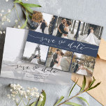 Modern Photo Collage Save the Date Navy Blue<br><div class="desc">Pick the best pictures from your engagement shoot or your favorite pictures of the two of you for this perfect save the date. The words save the date are handwritten to give a personal feel to the card. The front has 6 images and the back has a large image with...</div>