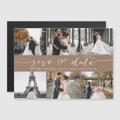 Modern Photo Collage Save the Date Tan