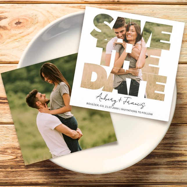 Modern Photo Collage Save the Date Wedding Invite (Creator Uploaded)