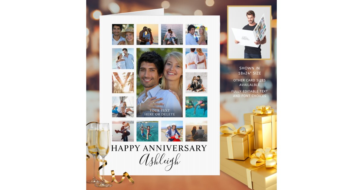 Modern Photo Collage Script Any Anniversary Card | Zazzle