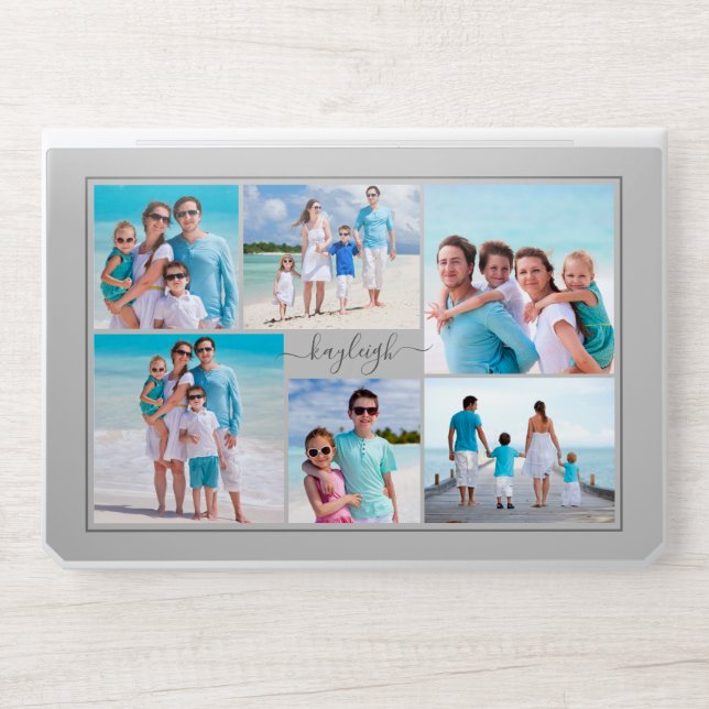 Modern Photo Collage Script Gray Personalized HP L HP Laptop Skin (Front)