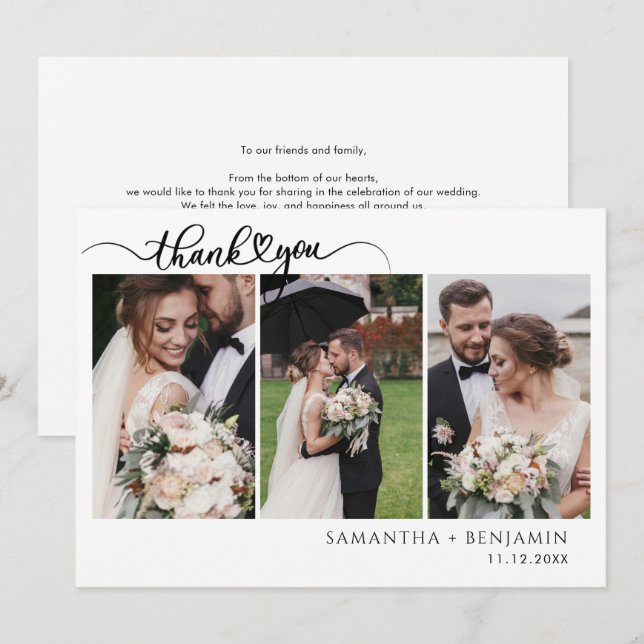 Modern Photo Collage Script Wedding Thank You Card (Front/Back)