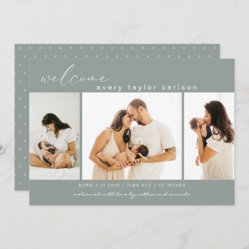 Modern Photo Collage Simple Script Birth Announcement