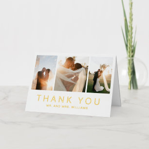 Modern Photo Collage Simple Wedding Thank You Gold Foil Greeting Card