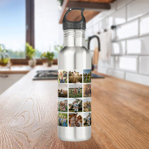 Modern Photo Collage Stainless Steel Water Bottle