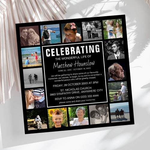 Modern Photo Collage Sympathy Celebration of Life  Invitation