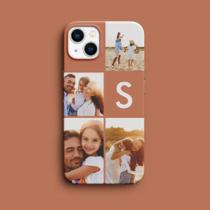 Modern photo collage terracotta initial monogram iPhone 11 case
