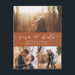 Modern Photo Collage Terracotta Save the Date Holiday Postcard<br><div class="desc">Pick the best pictures from your engagement shoot or your favorite pictures of the two of you for this perfect save the date. The words save the date are handwritten to give a personal feel to the postcard. Edit this save the date wedding card with your information and customize it...</div>