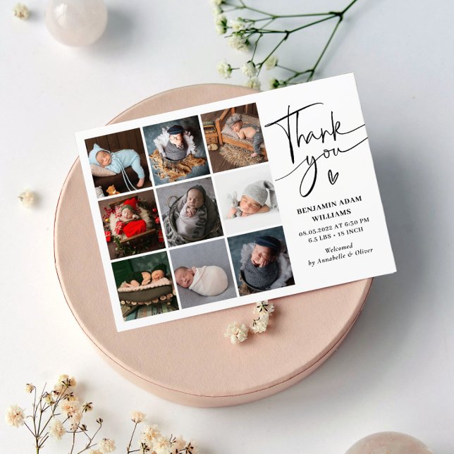 Modern Photo Collage Thank You Birth Announcement (Creator Uploaded)