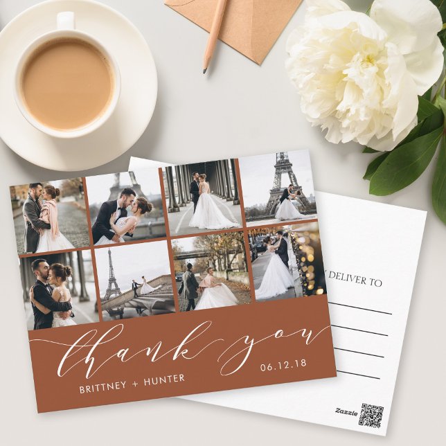 Modern Photo Collage Thank You Terracotta Postcard (Creator Uploaded)