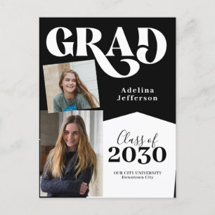 Modern photo collage typography black graduation announcement postcard