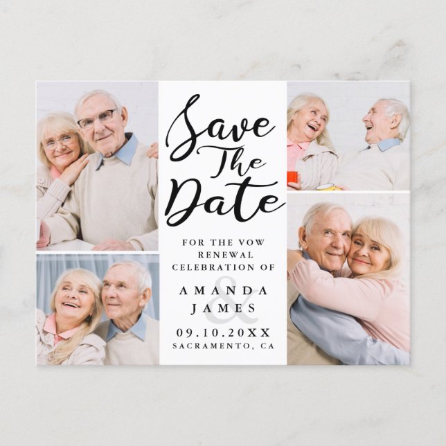 Modern Photo Collage Vow Renewal Save The Date Announcement Postcard (Front)