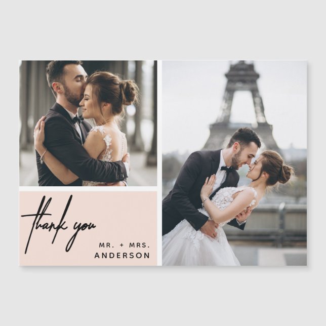 Modern Photo Collage Wedding Blush Pink Thank You (Front)