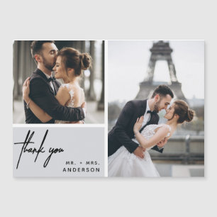 Modern Photo Collage Wedding Grey Thank You