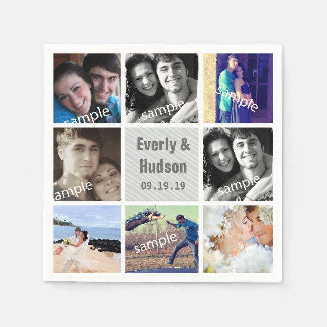 Modern Photo Collage Wedding Napkins (Front)