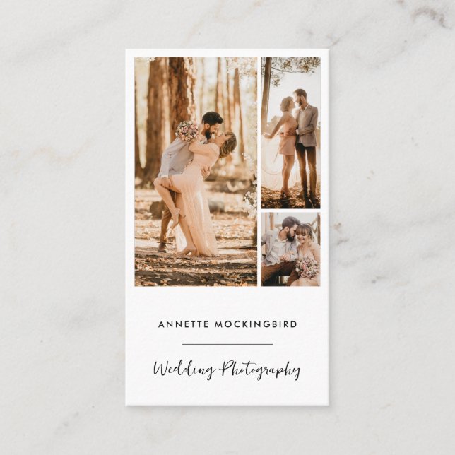 Modern Photo Collage Wedding Photography Script Business Card (Front)
