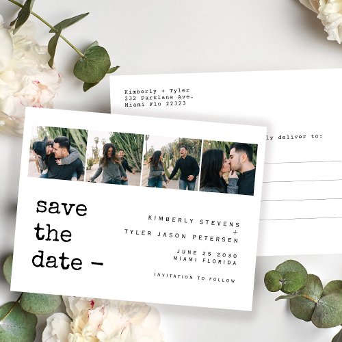 Modern photo collage wedding save the date announcement postcard