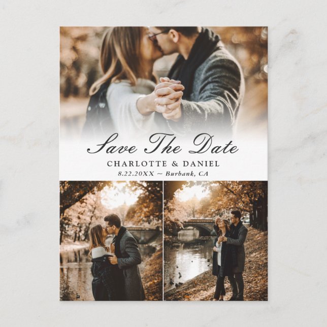 Modern Photo Collage Wedding Save The Date Announcement Postcard (Front)