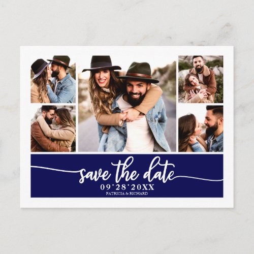 Modern Photo Collage Wedding Save The Date Postcard