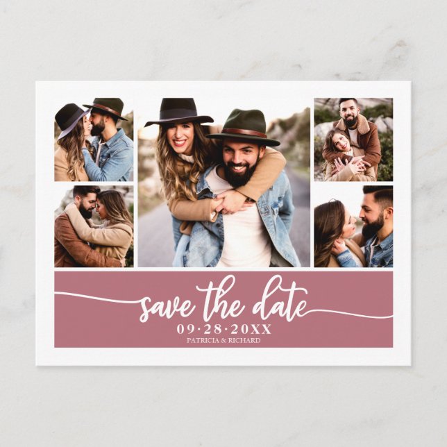 Modern Photo Collage Wedding Save The Date Postcard (Front)