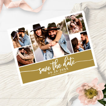 Modern Photo Collage Wedding Save The Date Postcard by StampsbyMargherita at Zazzle