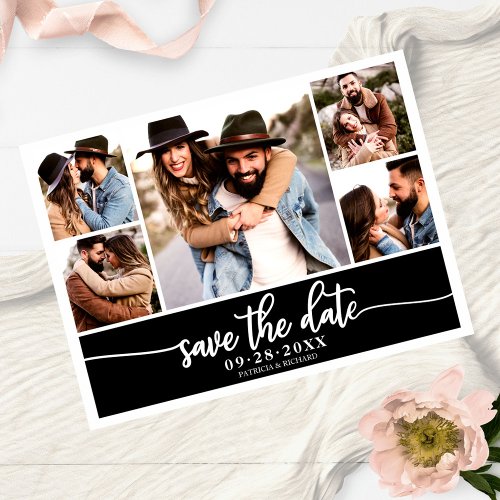 Modern Photo Collage Wedding Save The Date Postcard