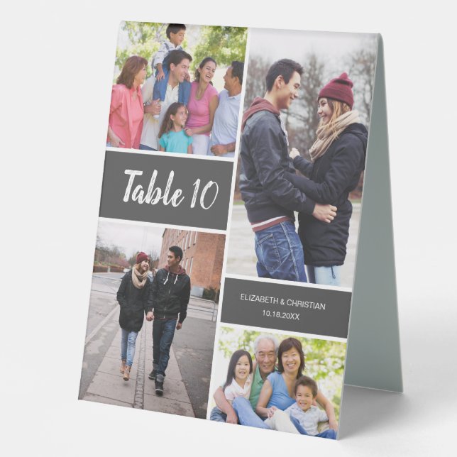 Modern Photo Collage Wedding Table Number Tent (Front)