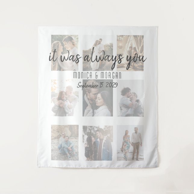 Modern Photo Collage Wedding Tapestry (Front)