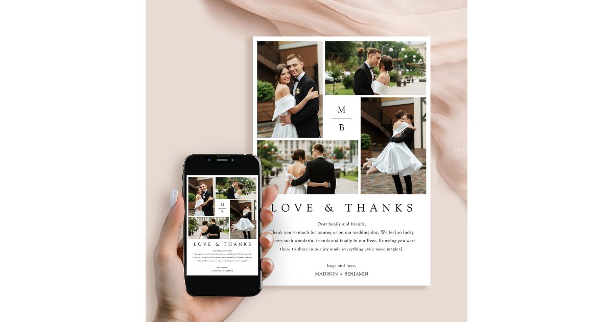 Modern Photo Collage Wedding Thank You Card | Zazzle