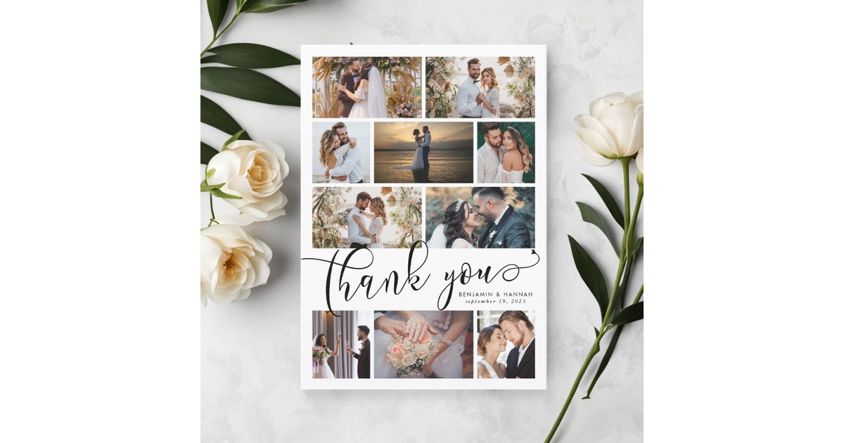 Modern Photo Collage Wedding Thank You Card | Zazzle
