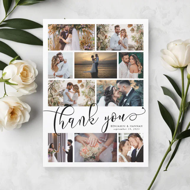 Modern Photo Collage Wedding Thank You Card | Zazzle