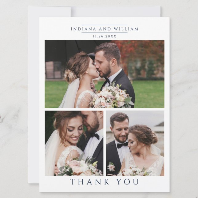 Modern Photo Collage Wedding Thank You Card (Front)