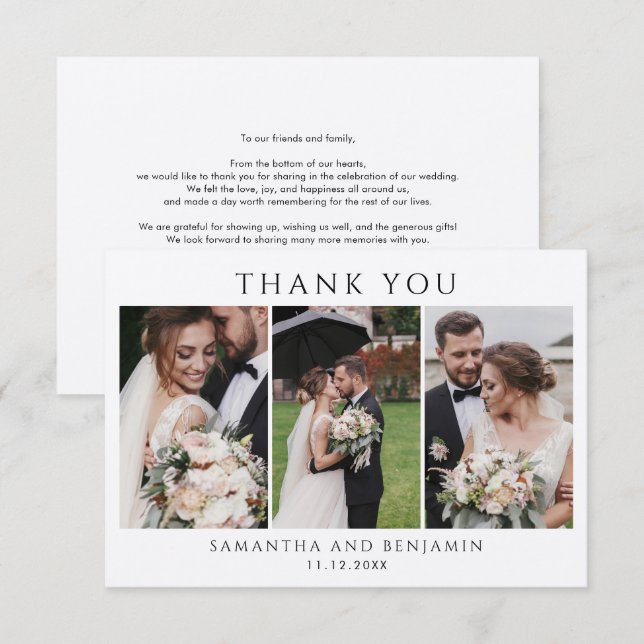 Modern Photo Collage Wedding Thank You Note Card (Front/Back)