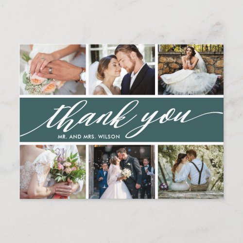 Modern Photo Collage Wedding Thank You Postcard