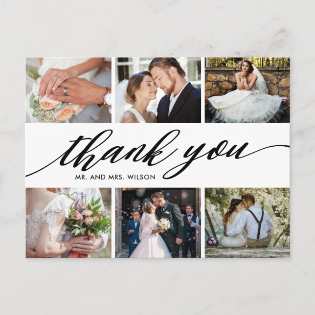 Modern Photo Collage Wedding Thank You Postcard (Front)