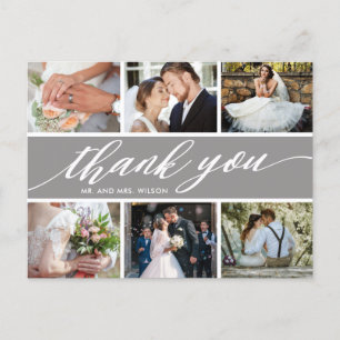 Modern Photo Collage Wedding Thank You Postcard