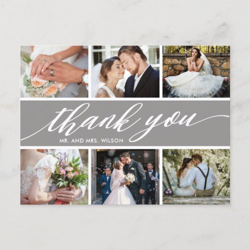 Modern Photo Collage Wedding Thank You Postcard