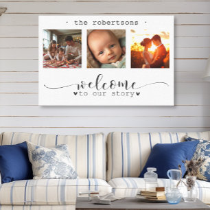 Modern Photo Collage Welcome to Our Story Canvas Print