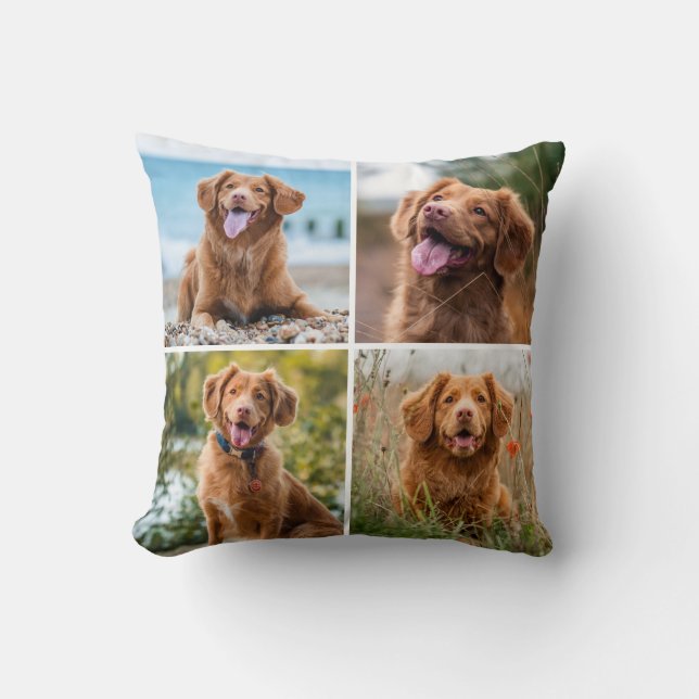 Modern Photo Collage White Dog Throw Pillow (Front)