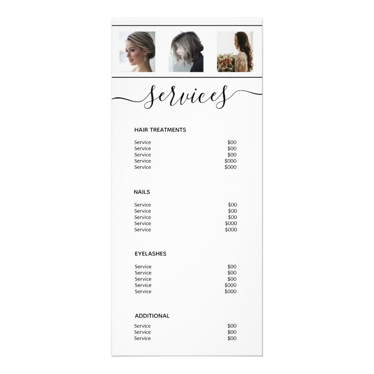 Modern Photo Collage White Spa Salon Service Menu | Zazzle