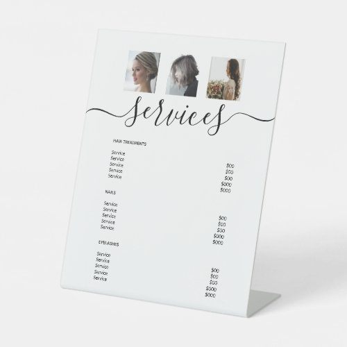 Modern Photo Collage White Spa Salon Service Menu Pedestal Sign