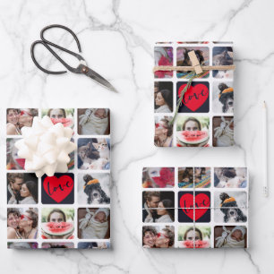 Modern Photo Collage with heart Pattern Wrapping Paper Sheets