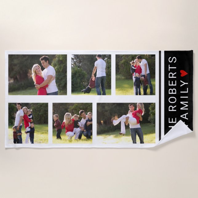 Modern photo collage with six photos beach towel (Front)